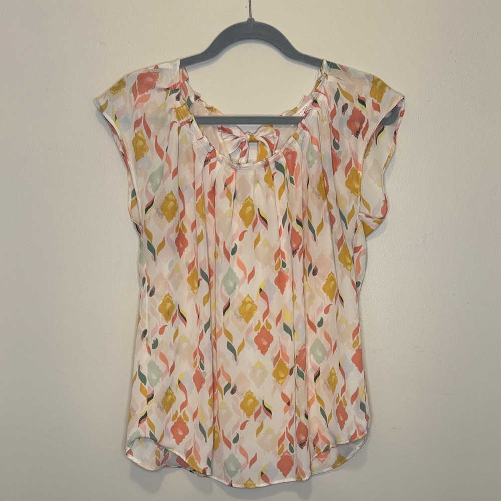 LC Lauren Conrad Pink and Yellow Patterned Blouse